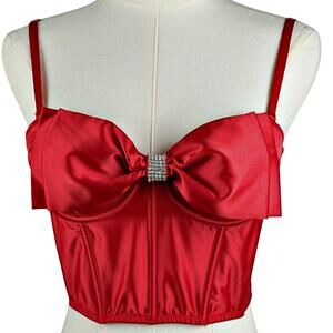 Victoria's Secret Bustier Corset Red  Rhinestone Drama BOW Satin Angels Sexy